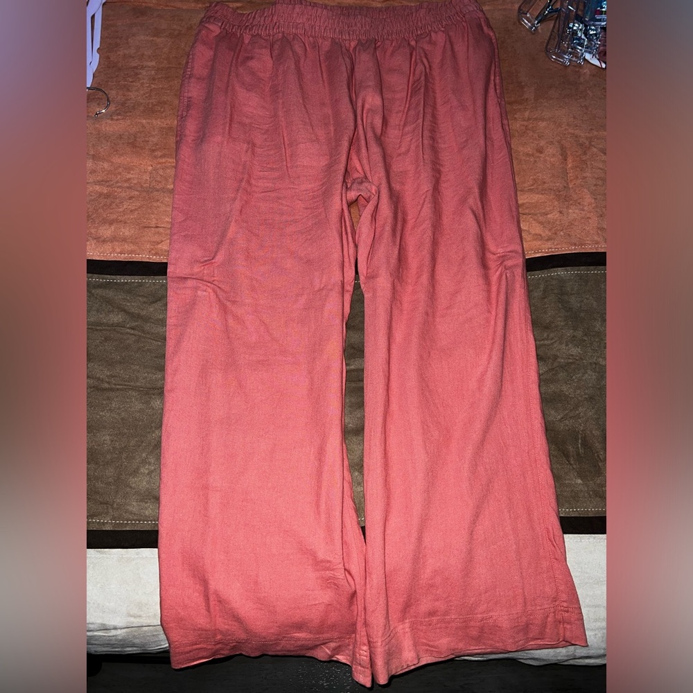 Women’s Old Navy linen blend wide leg comfort waistband, coral, size 2x